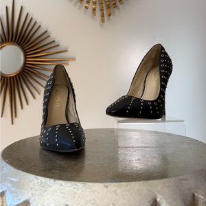 ALDO - Black Leather Stiletto Pumps with Gold Studs